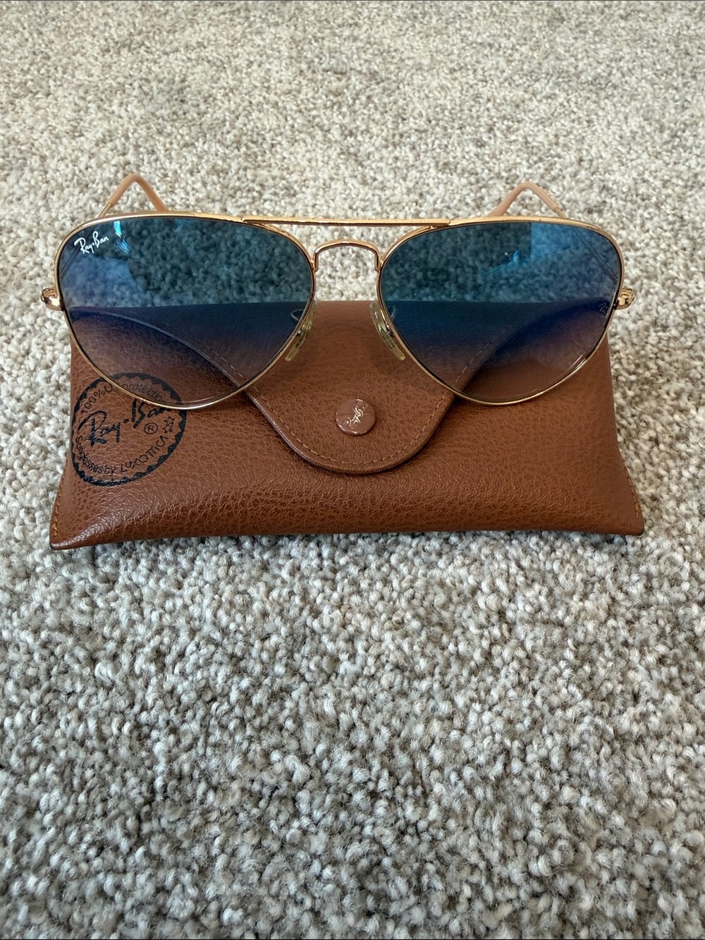 Ray-Ban Gold Frame Sunglasses with Blue Gradient Lenses